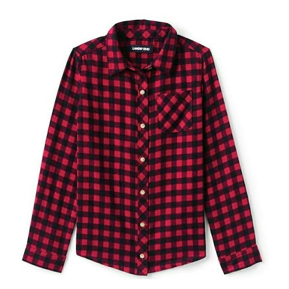 Girls Lands' End Plaid Red Flannel Shirt - XL/ 16 Plus